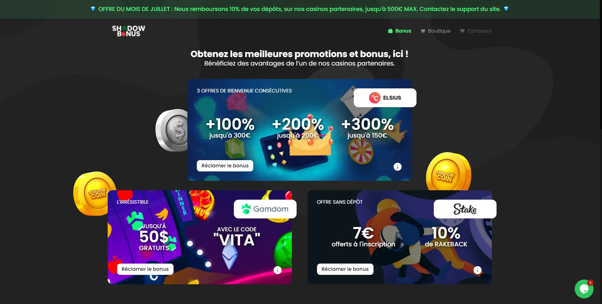 Homepage showcasing partner offers